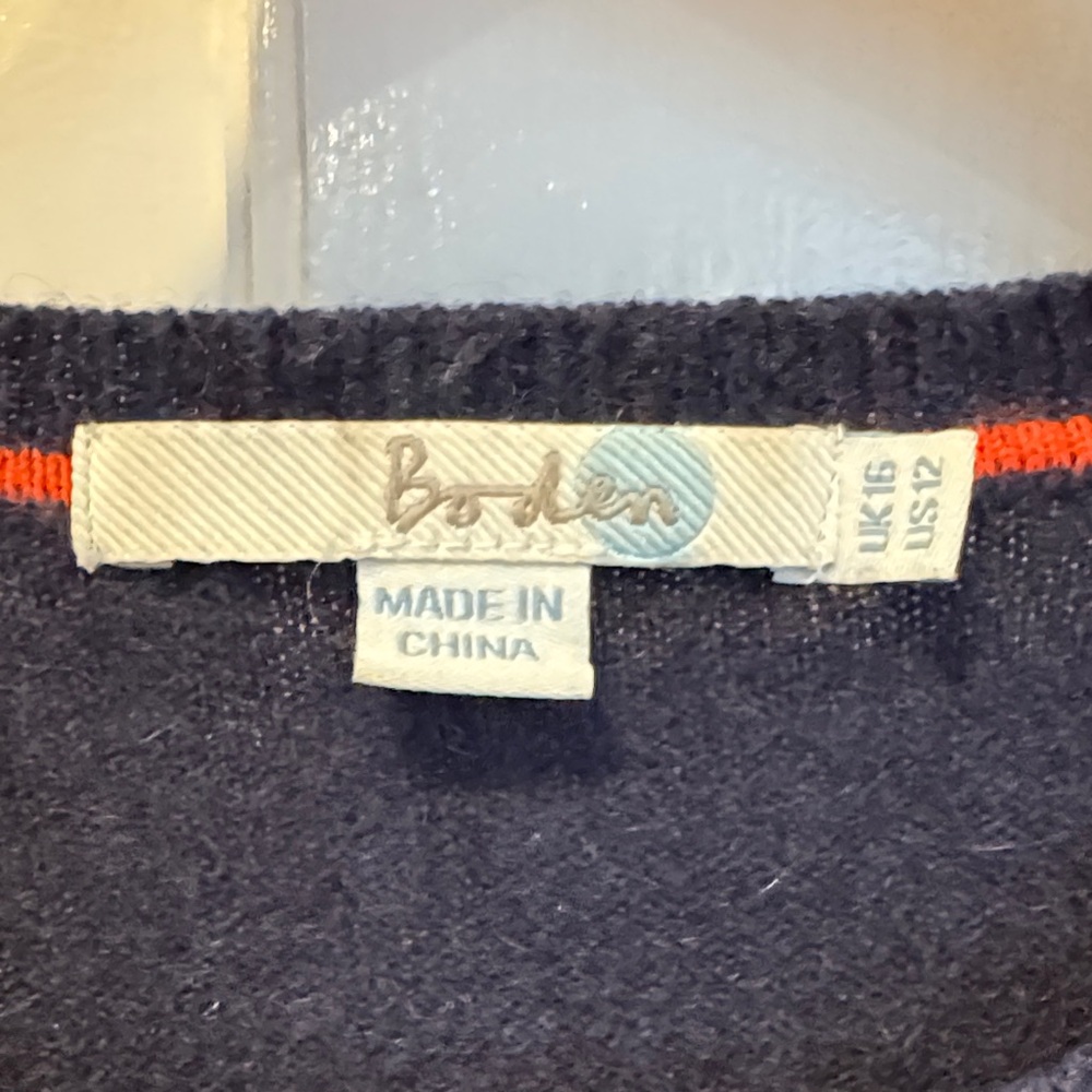 Boden Navy and Camel Sweater with Pink Accent - Picture 2 of 3